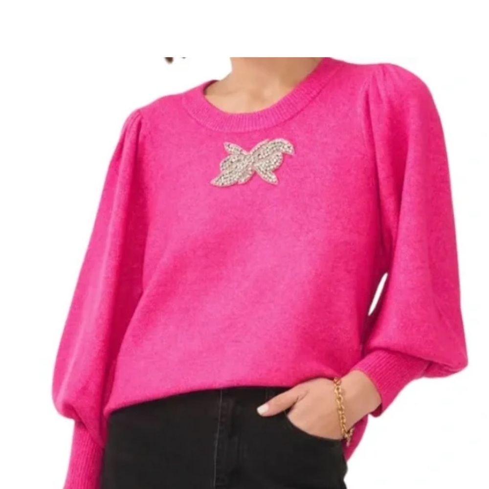 CeCe Fuchsia Sweater with Butterfly Accent